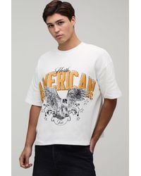 BoohooMAN - Oversized Waffle Eagle Print Short Sleeve T-Shirt - Lyst