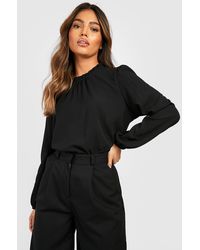 Boohoo - Frill Neck Long Sleeve Woven Blouse - Lyst