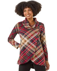 Roman - Plaid Cowl Neck Buttoned Top - Lyst