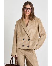 Boohoo - Suede Double Breasted Blazer - Lyst