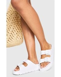 Boohoo - Wide Fit Double Strap Buckle Sliders - Lyst