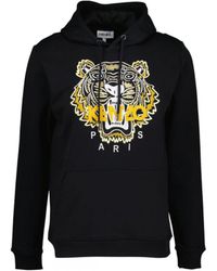 KENZO - Tiger Embroidered Varsity Icon Black Hoodie - Lyst