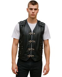 Infinity Leather - Biker Waistcoat Metal Buckles Vest - Lyst