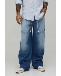 BoohooMAN - Baggy Rigid Floral Rope Belt Jeans - Lyst
