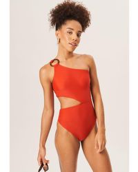 Gini London - One Shoulder Ring Detail Cutout Swimsuit - Lyst