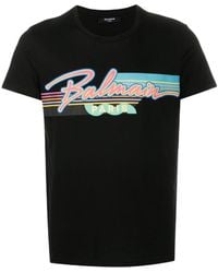 Balmain - Paris Retro Logo T-Shirt Cotton - Lyst