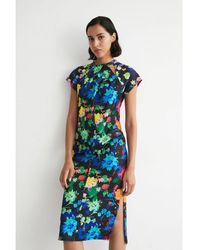 Warehouse - Floral Twist Neck Jersey Crepe Midi Dress - Lyst