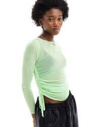 ASOS - Long Sleeve Mesh Top With Ruched Sides - Lyst