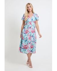 Wallis - Petite Floral Burn Out Ruched Sleeve Midi Dress - Lyst