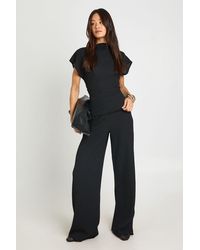 Boohoo - Tall Crinkle Tie Back Top Wide Leg Trouser Co Ord - Lyst