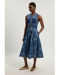 Karen Millen - Jacquard Denim Full Skirted Midi Dress - Lyst