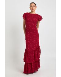 Boohoo - Floral Burnout Ruffle Hem Maxi Dress - Lyst