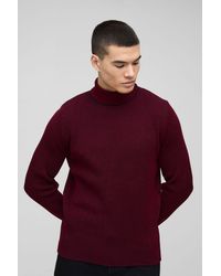 BoohooMAN - Regular Fit Funnel Neck Plated Ribbed Knit Jumper - Lyst