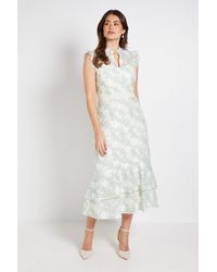 Wallis - Lace Ruffle Sleeve Midi Dress - Lyst