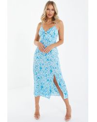 Quiz - Blue Floral Knot Front Midi Dress - Lyst