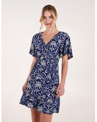 Blue Vanilla - Button Through Elastic Waist Tropical Mini Dress - Lyst