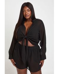 Boohoo - Plus Chiffon Tie Front Shirt - Lyst