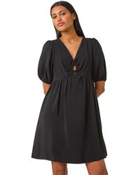 Roman - Ring Detail V-Neck Gathered Dress - Lyst