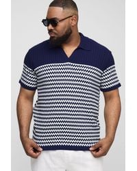 BoohooMAN - Plus Oversized Boxy V Neck Striped Knitted Polo - Lyst