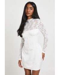 Boohoo - Lace High Neck Corset Mini Dress - Lyst