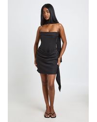 Boohoo - Corset Detail Drape Side Structured Mini Dress - Lyst