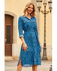 Sosandar - Cobalt Animal Print Belted Shirt Dress - Lyst
