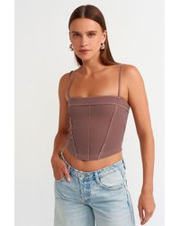 Dilvin - Ribbed Square-Neck Crop Top - Lyst