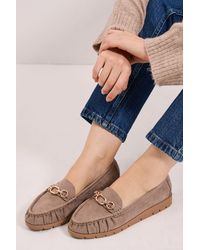 Good for the Sole - Wide Fit Mickie Faux Suede Snaffle Low Wedge Comfort Loafers - Lyst