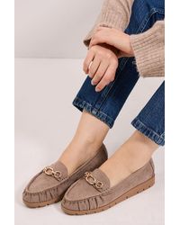 Good for the Sole - Wide Fit Mickie Faux Suede Snaffle Low Wedge Comfort Loafers - Lyst