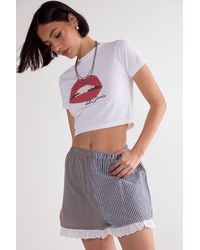 Nasty Gal - Gingham Mix Broderie Ruffle Hem Shorts - Lyst