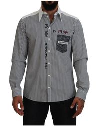 Dolce & Gabbana - Zwart Witte Gestreepte Gedrukte Casual Katoenen Overhemd - Lyst