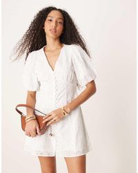 Gina Tricot - Long Sleeve Broderie Anglais V Neck Graduation Mini Dress - Lyst
