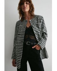Warehouse - Dogstooth Tweed Long Line Jacket - Lyst