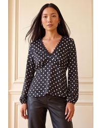 Roman - Polka Dot Lace Trim Satin Top - Lyst