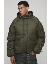 BoohooMAN - Oversized Fit Ruched Sleeve Panelled Puffer Jacket - Lyst