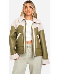 Boohoo - Faux Leather Teddy Trim Aviator Jacket - Lyst