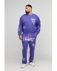 BoohooMAN - Plus Oversized Boxy Renaissance Print Sweatshirt& Slim Gusset Jogger Tracksuit - Lyst