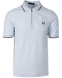 Fred Perry - Crepe Pique Zip Neck Polo Shirt Light Ice - Lyst
