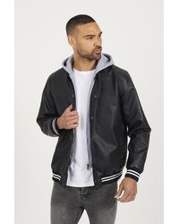Brave Soul - Jersey Hooded Varsity Style Pu Jacket - Lyst