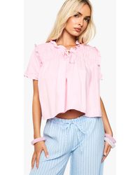 Boohoo - Ruched Poplin Smock Top - Lyst