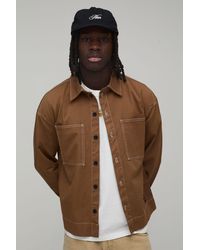 BoohooMAN - Regular Fit Contrast Stitch Twill Boxy Overshirt - Lyst