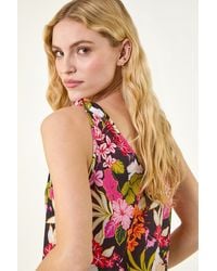 Roman - Floral Print V-Neck Tie Top - Lyst