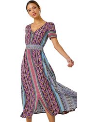 Roman - Floral Print Fit And Flare Maxi Dress - Lyst