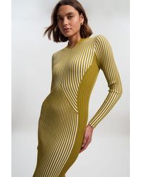 Karen Millen - Stripe Fitted Long Sleeve Knitted Midi Dress - Lyst