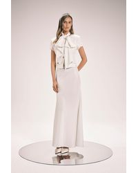 Karen Millen - Boucle Tailored Tie Neck Satin Mix Midi Dress - Lyst