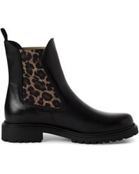 Tamaris - Damen Schwarze Leoparden-Leder-Klassiker-High-Chelsea-Ankle-Boots - Lyst