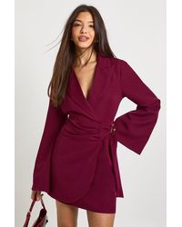 Boohoo - Buckle Detail Tie Waist Blazer Dress - Lyst