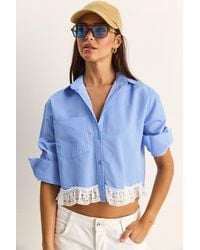 Bianco Lucci - Striped Crop Button-Front Shirt - Lyst