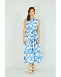 Yumi' - Cotton Palm Print Tiered Midi Dress - Lyst