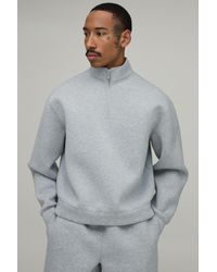 BoohooMAN - Oversized Boxy 1/4 Zip Funnel Neck Scuba Sweatshirt - Lyst